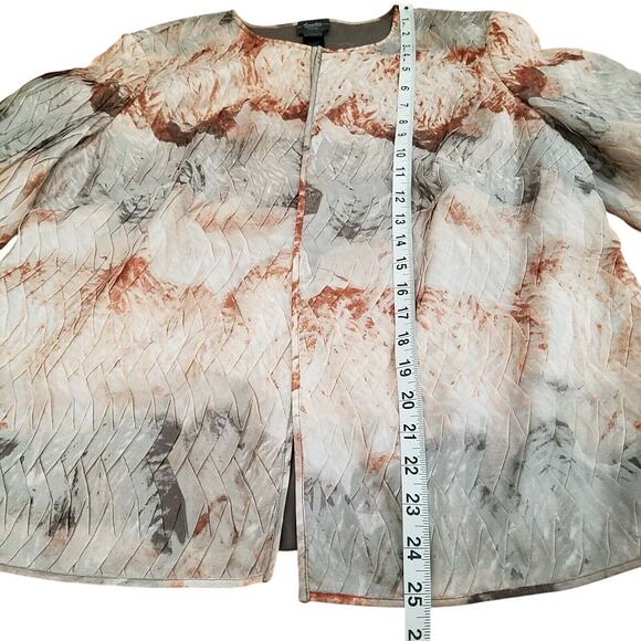 Chicos Travelers Pleated Artisan Jacket Gray Rust Red Sz 1 Medium 3/4 Sleeve - Picture 12 of 15